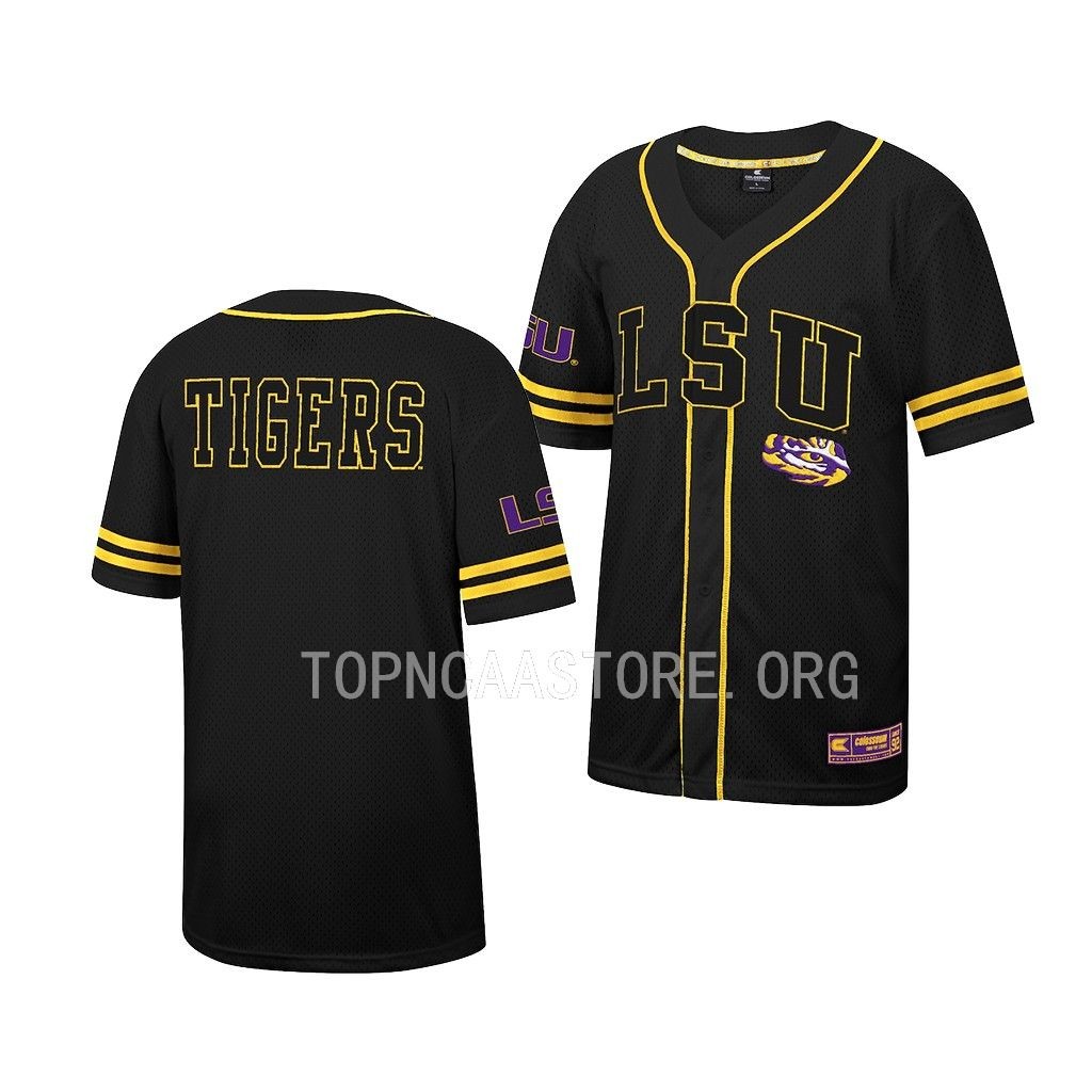 LSU Tigers Free Spirited Black Button-Up College Baseball Jersey LSU Tigers Free Spirited Black Button-Up College Baseball Jersey
