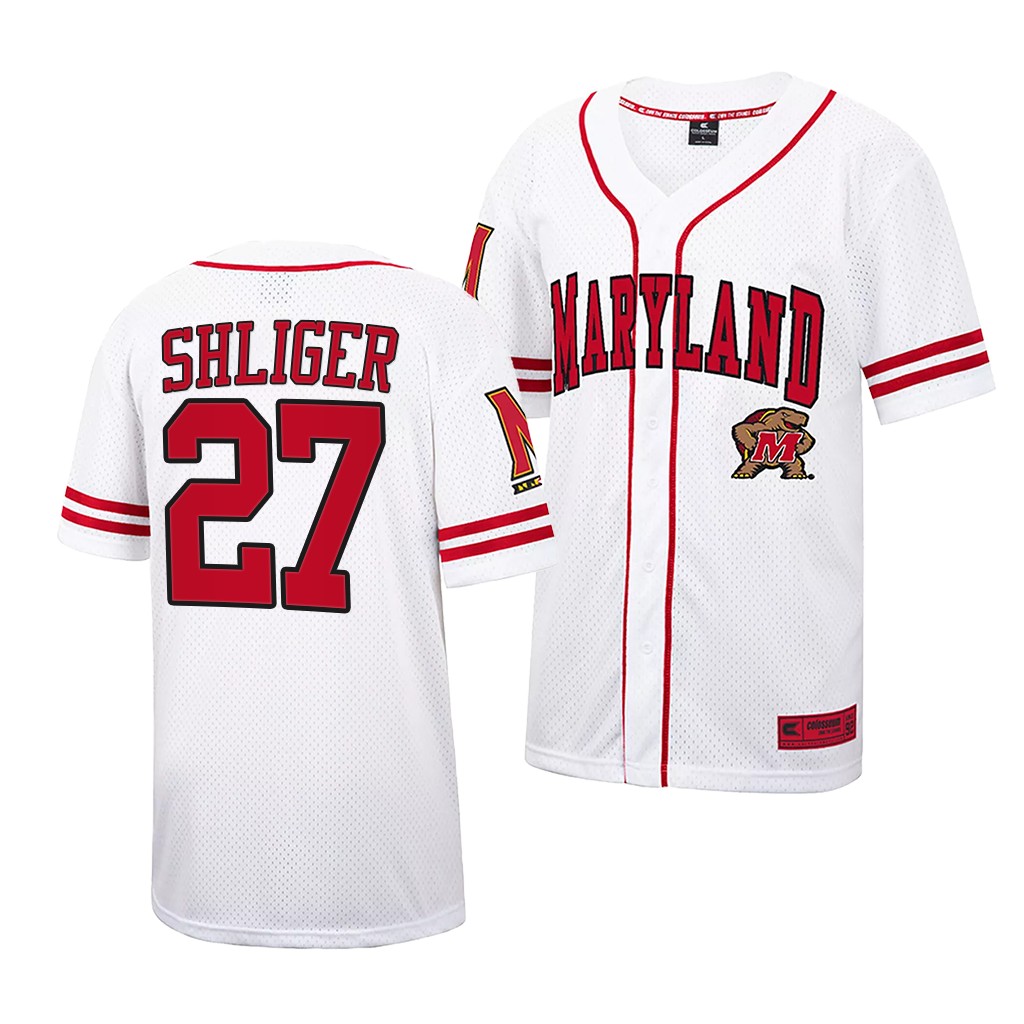 Maryland Terrapins Luke Shliger College Baseball Jersey White Maryland Terrapins Luke Shliger College Baseball Jersey White