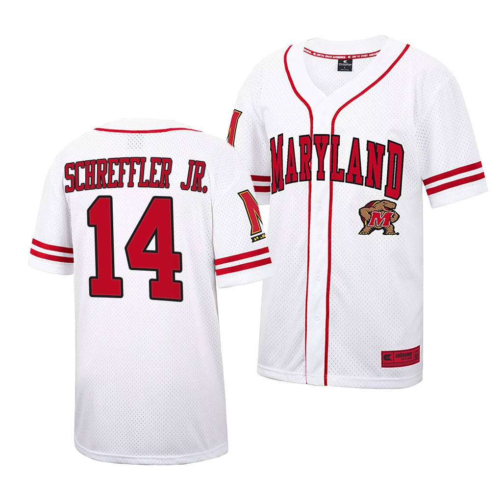 Maryland Terrapins Tony Schreffler Jr. College Baseball Jersey White Maryland Terrapins Tony Schreffler Jr. College Baseball Jersey White