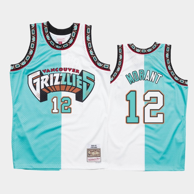 Memphis Grizzlies Ja Morant White Teal Split Throwback Jersey Memphis Grizzlies Ja Morant White Teal Split Throwback Jersey