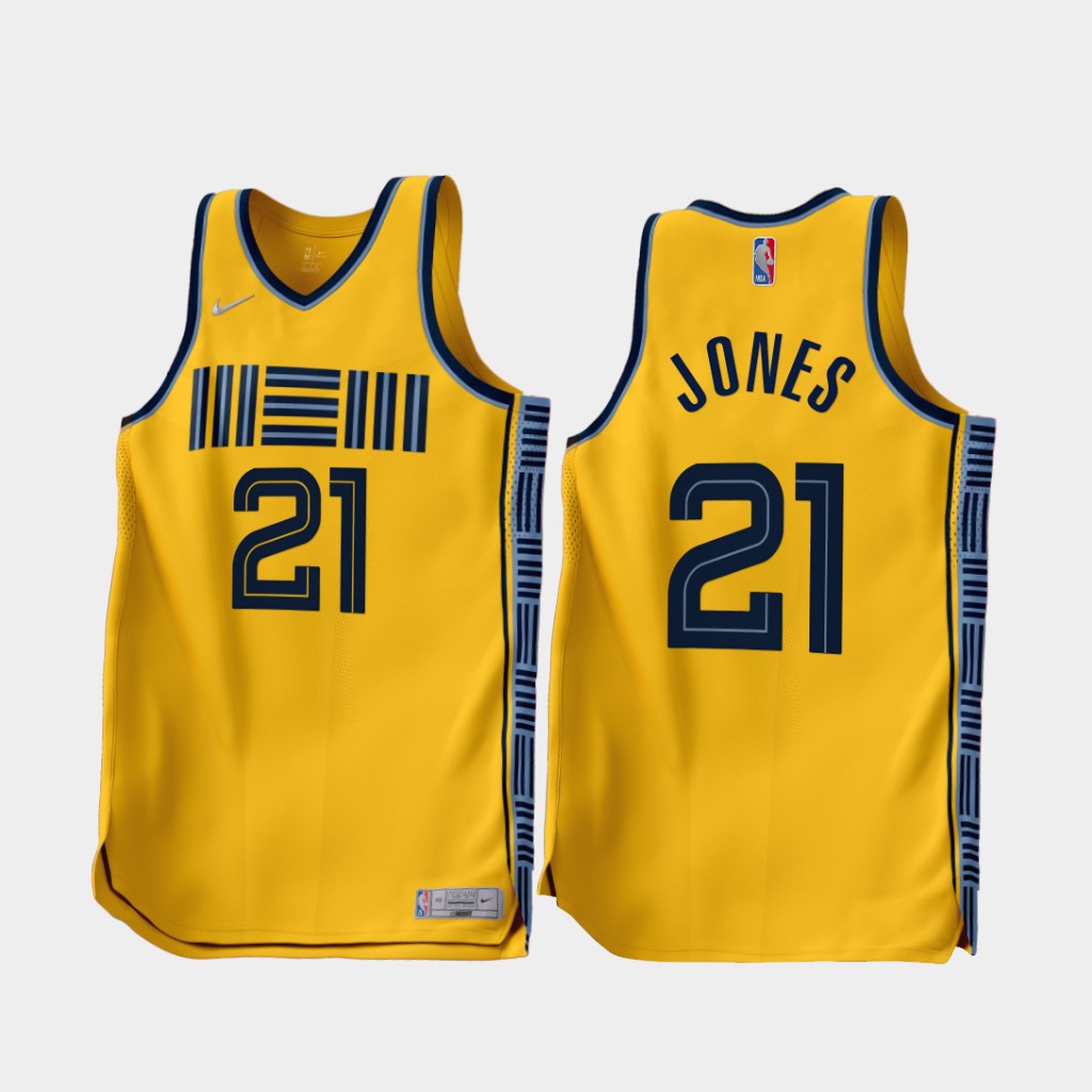 Memphis Grizzlies Tyus Jones 2022-23 Earned Edition Jersey Gold Memphis Grizzlies Tyus Jones 2022-23 Earned Edition Jersey Gold