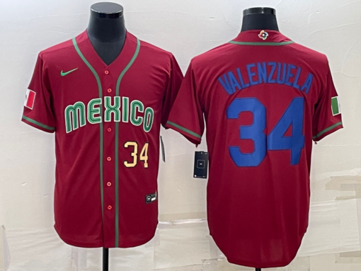Mexico Fernando Valenzuela Red Gold Replica 2023 World Baseball Classic Jersey