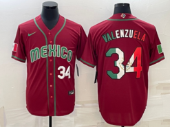 Mexico Fernando Valenzuela Red White 2023 World Baseball Classic Jersey with Flag