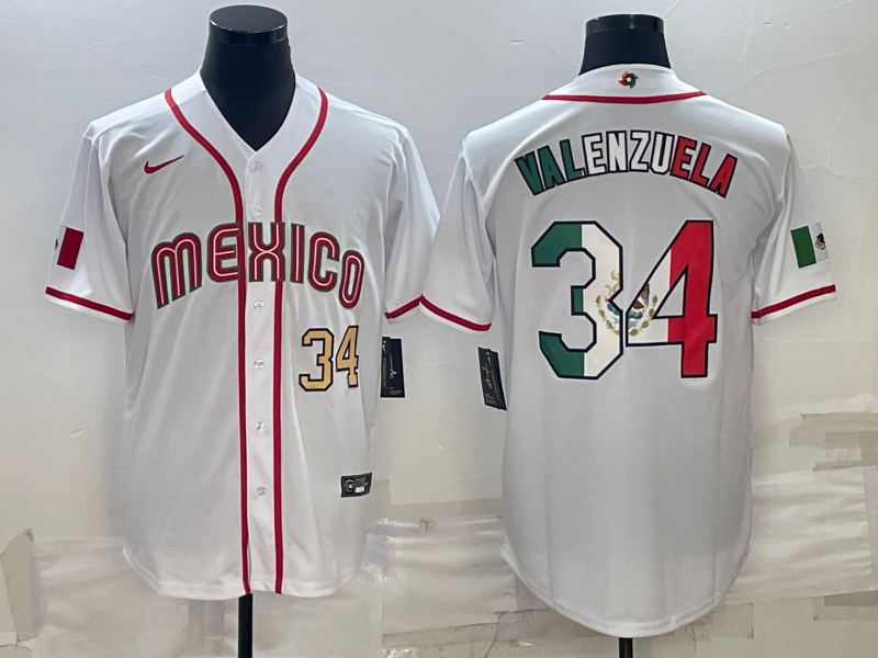 Mexico Fernando Valenzuela White Gold 2023 World Baseball Classic Jersey Flag Edition Mexico Fernando Valenzuela White Gold 2023 World Baseball Classic Jersey Flag Edition