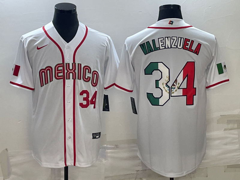 Mexico Fernando Valenzuela White Red 2023 World Baseball Classic Jersey Flag Edition Mexico Fernando Valenzuela White Red 2023 World Baseball Classic Jersey Flag Edition