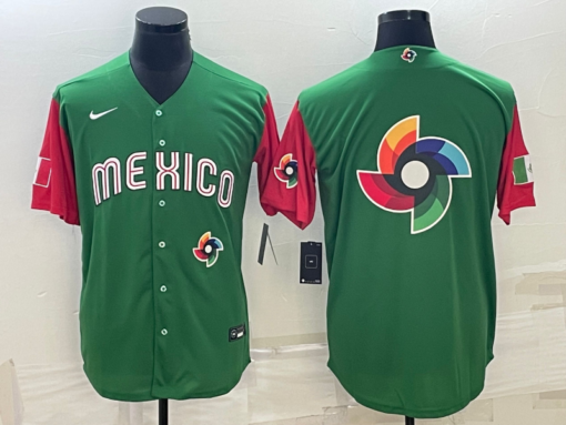 Mexico Green Red 2023 World Baseball Classic Jersey with Big Logo
