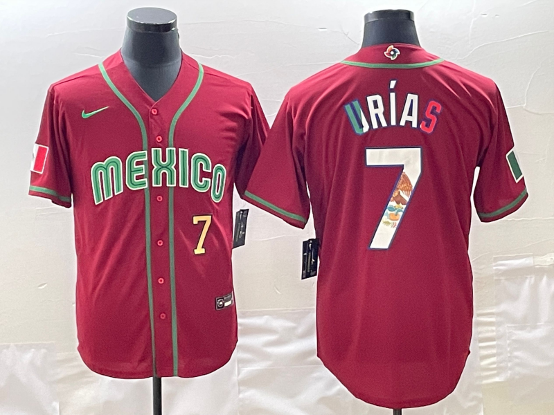 Mexico Julio Urias Red Gold Flag Edition 2023 World Baseball Classic Jersey Mexico Julio Urias Red Gold Flag Edition 2023 World Baseball Classic Jersey