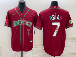 Mexico Julio Urias Red Green 2023 World Baseball Classic Jersey with Flag