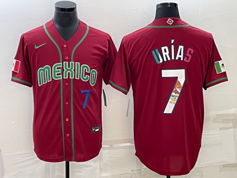 Mexico Julio Urias Red Royal 2023 World Baseball Classic Jersey with Flag Mexico Julio Urias Red Royal 2023 World Baseball Classic Jersey with Flag