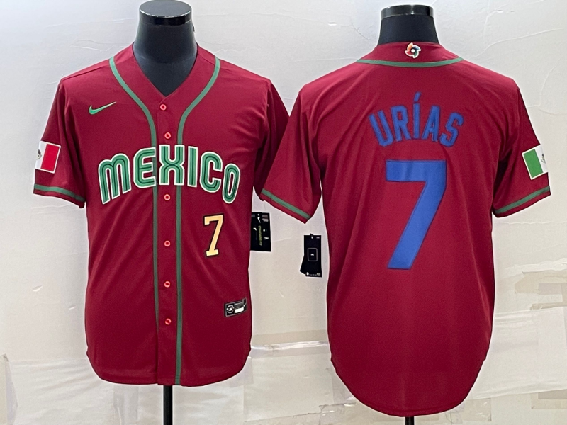 Mexico Julio Urias Red Royal Gold Replica 2023 World Baseball Classic Jersey Mexico Julio Urias Red Royal Gold Replica 2023 World Baseball Classic Jersey