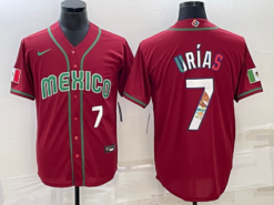 Mexico Julio Urias Red White 2023 World Baseball Classic Jersey with Flag