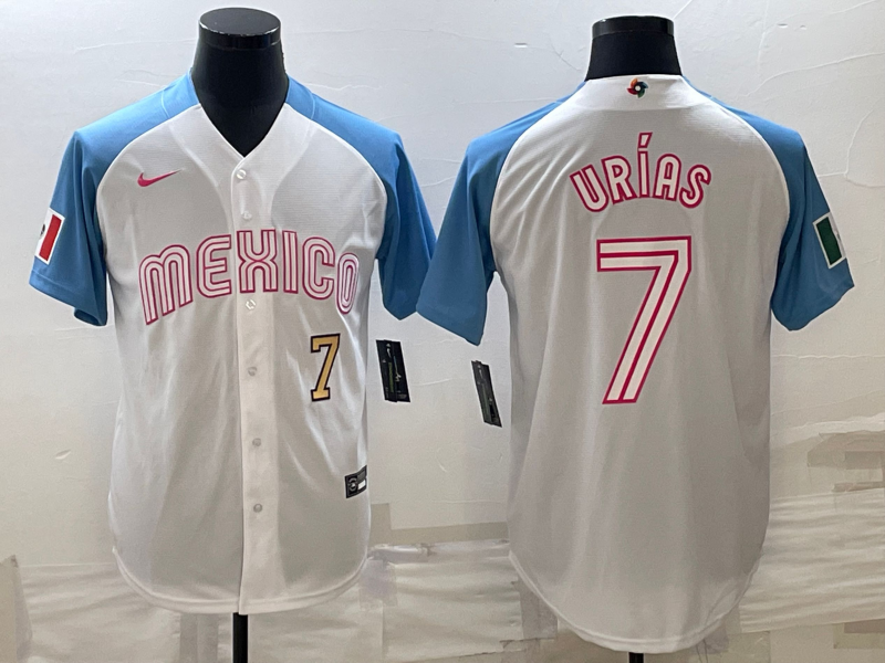 Mexico Julio Urias White Blue Gold 2023 World Baseball Classic Jersey Mexico Julio Urias White Blue Gold 2023 World Baseball Classic Jersey