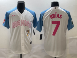 Mexico Julio Urias White Blue Pink Gold 2023 World Baseball Classic Jersey