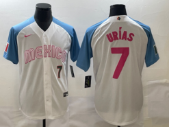 Mexico Julio Urias White Blue Pink Green 2023 World Baseball Classic Jersey