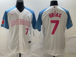 Mexico Julio Urias White Blue Pink Pink 2023 World Baseball Classic Jersey