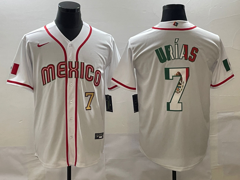 Mexico Julio Urias White Gold Flag Edition 2023 World Baseball Classic Jersey Mexico Julio Urias White Gold Flag Edition 2023 World Baseball Classic Jersey