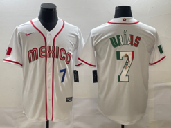 Mexico Julio Urias White Navy Flag Edition 2023 World Baseball Classic Jersey