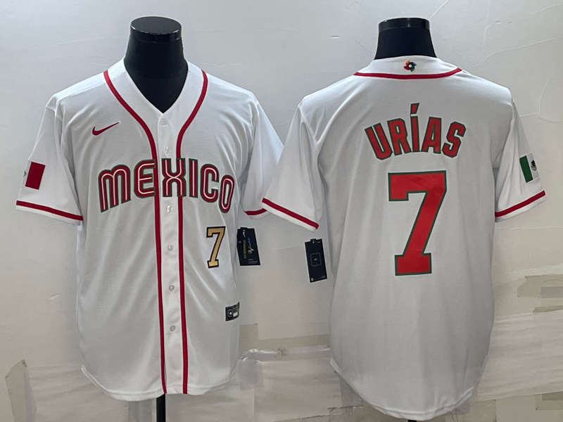 Mexico Julio Urias White Red Gold 2023 World Baseball Classic Jersey Mexico Julio Urias White Red Gold 2023 World Baseball Classic Jersey