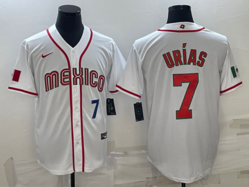 Mexico Julio Urias White Red Navy 2023 World Baseball Classic Jersey