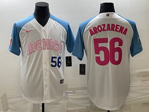 Mexico Randy Arozarena White Blue Navy 2023 World Baseball Classic Jersey