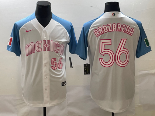 Mexico Randy Arozarena White Blue White Pink 2023 World Baseball Classic Jersey