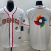 Mexico White Blue 2023 World Baseball Classic Jersey with Flag