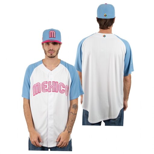 Mexico White Blue 2023 World Baseball Classic Jersey
