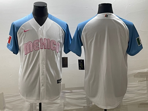 Mexico White Blue 2023 World Baseball Classic Jersey