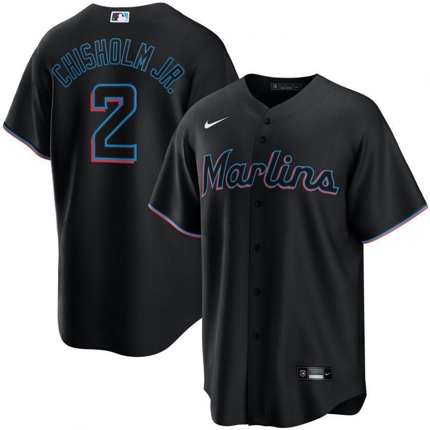 Miami Marlins Jazz Chisholm Jr. Black Alternate Replica Jersey Miami Marlins Jazz Chisholm Jr. Black Alternate Replica Jersey