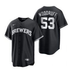 Milwaukee Brewers Brandon Woodruff Black White Fashion Replica Jersey