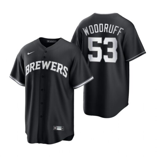 Milwaukee Brewers Brandon Woodruff Black White Fashion Replica Jersey