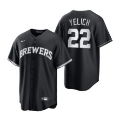 Milwaukee Brewers Christian Yelich Black White All Black Fashion Replica Jersey