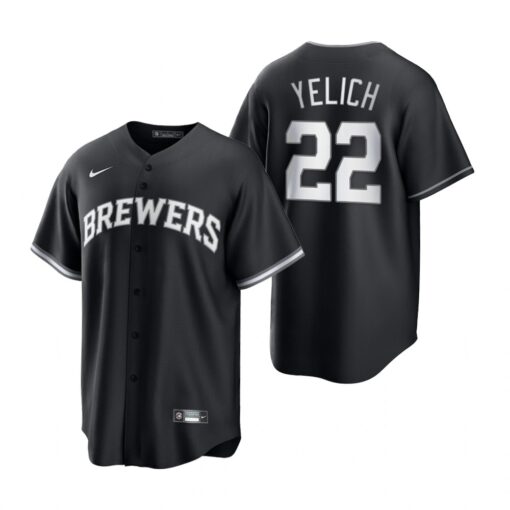 Milwaukee Brewers Christian Yelich Black White All Black Fashion Replica Jersey