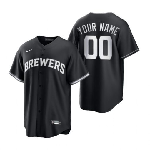 Milwaukee Brewers Custom Black White Fashion Replica Jersey