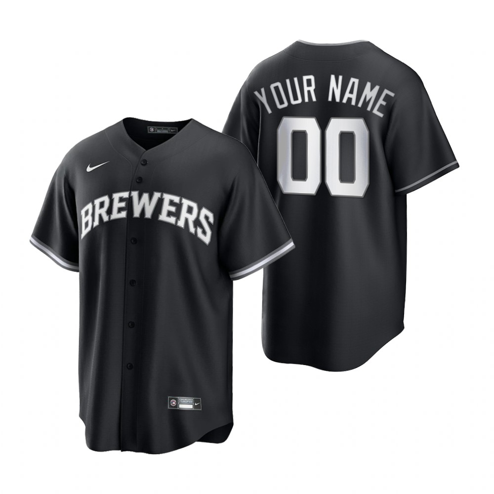 Milwaukee Brewers Custom Black White Fashion Replica Jersey Milwaukee Brewers Custom Black White Fashion Replica Jersey