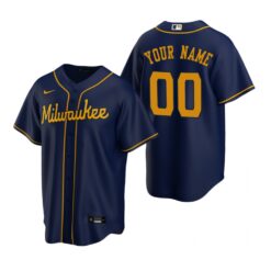 Milwaukee Brewers Custom Navy Alternate Replica Jersey