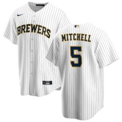 Milwaukee Brewers Garrett Mitchell White Navy Alternate Replica Jersey