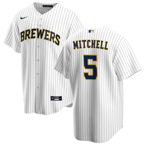 Milwaukee Brewers Garrett Mitchell White Navy Alternate Replica Jersey