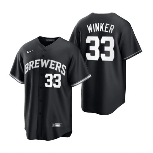 Milwaukee Brewers Jesse Winker Black White All Black Fashion Replica Jersey