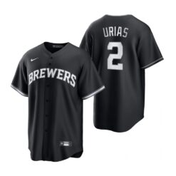 Milwaukee Brewers Luis Urias Black White All Black Fashion Replica Jersey