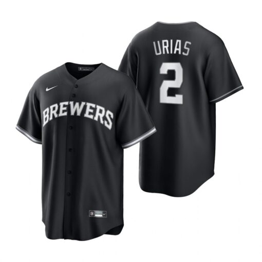 Milwaukee Brewers Luis Urias Black White All Black Fashion Replica Jersey