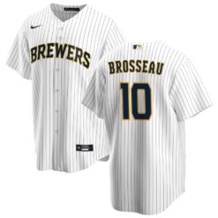 Milwaukee Brewers Mike Brosseau White Navy Alternate Replica Jersey