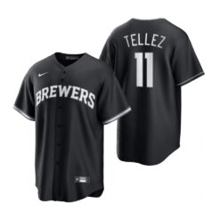 Milwaukee Brewers Rowdy Tellez Black White All Black Fashion Replica Jersey
