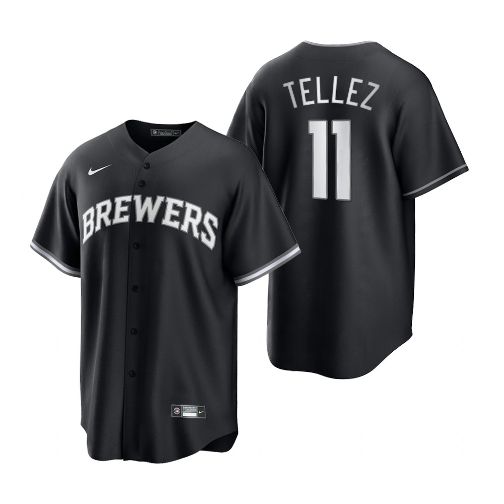 Milwaukee Brewers Rowdy Tellez Black White All Black Fashion Replica Jersey Milwaukee Brewers Rowdy Tellez Black White All Black Fashion Replica Jersey