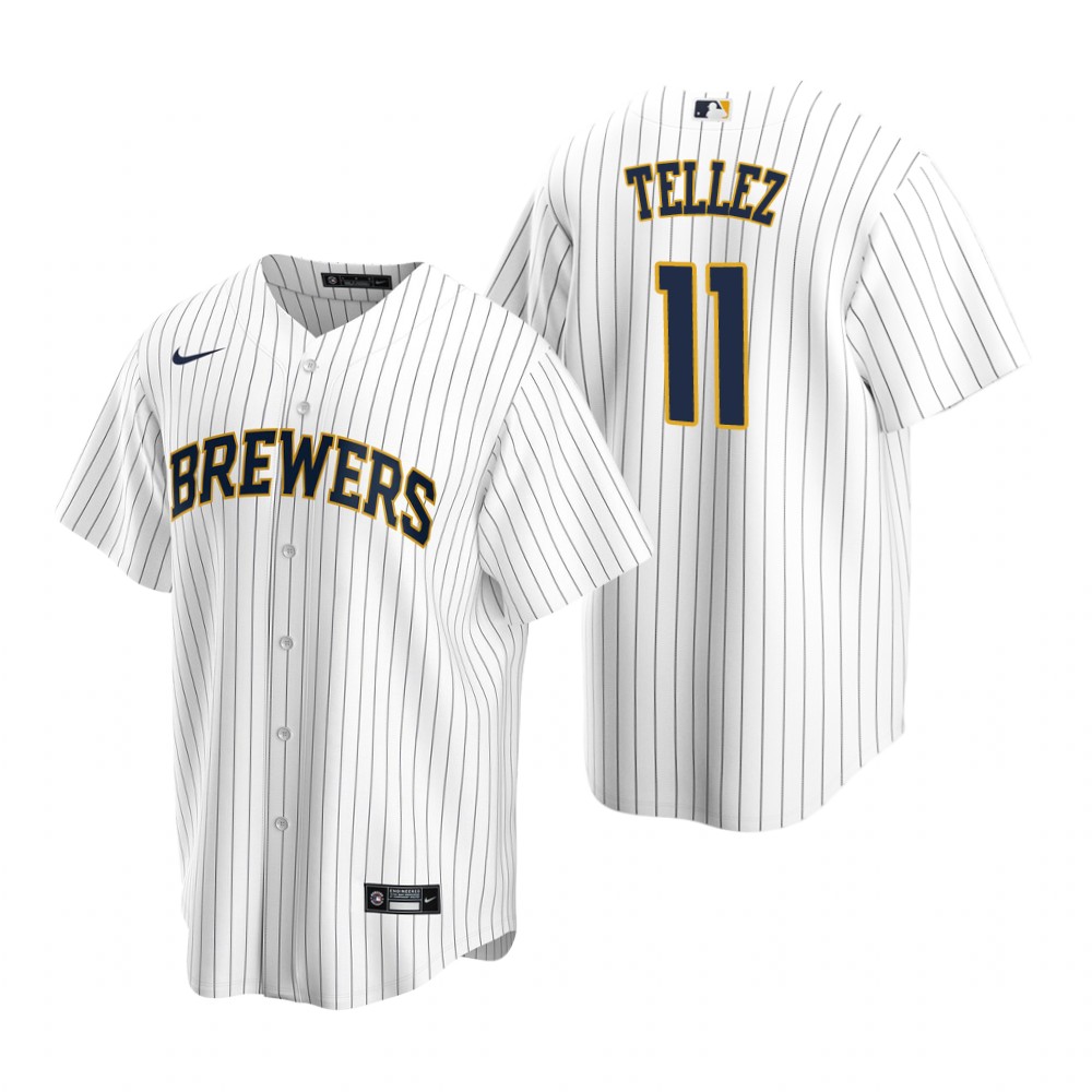 Milwaukee Brewers Rowdy Tellez White Navy Alternate Replica Jersey Milwaukee Brewers Rowdy Tellez White Navy Alternate Replica Jersey