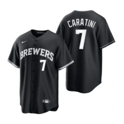 Milwaukee Brewers Victor Caratini Black White All Black Fashion Replica Jersey