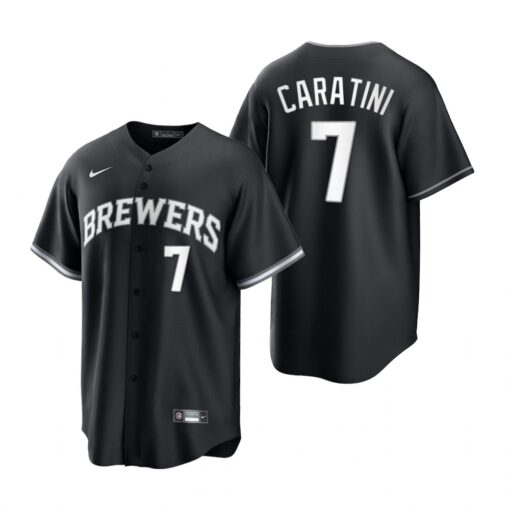Milwaukee Brewers Victor Caratini Black White All Black Fashion Replica Jersey