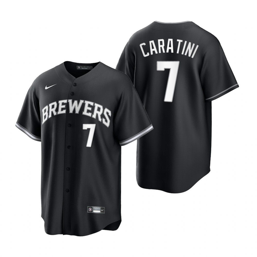 Milwaukee Brewers Victor Caratini Black White All Black Fashion Replica Jersey Milwaukee Brewers Victor Caratini Black White All Black Fashion Replica Jersey