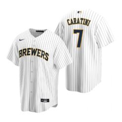 Milwaukee Brewers Victor Caratini White Navy Alternate Replica Jersey