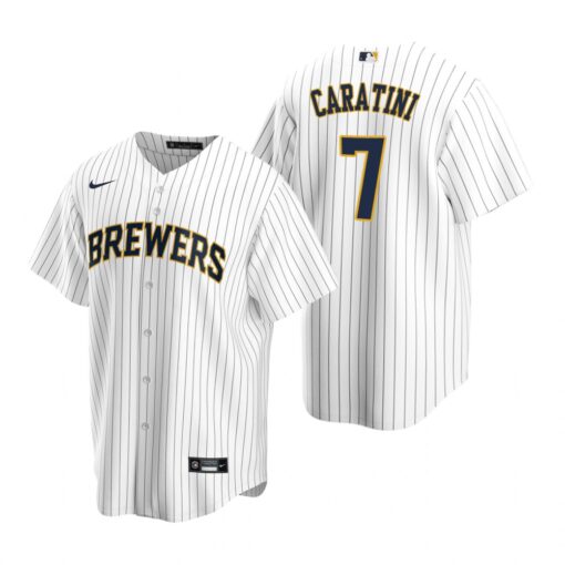 Milwaukee Brewers Victor Caratini White Navy Alternate Replica Jersey
